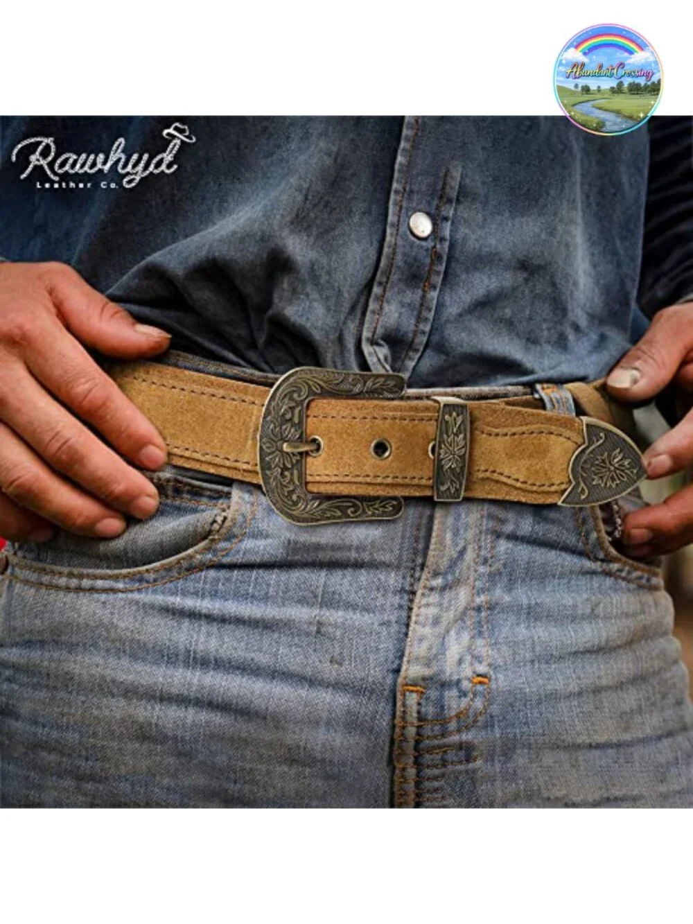 Full-Grain Leather Western Belt Adjustable Cowboy Belt